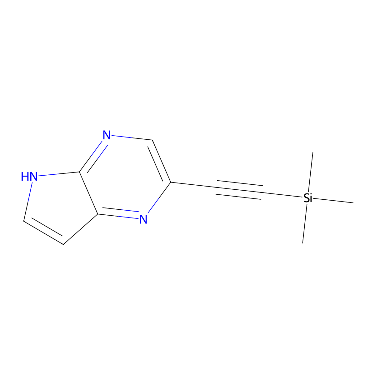 2-((trimethylsilyl)ethynyl)-5H-pyrrolo[2,3-b]pyrazine molecular structure, CAS 2520553-65-3