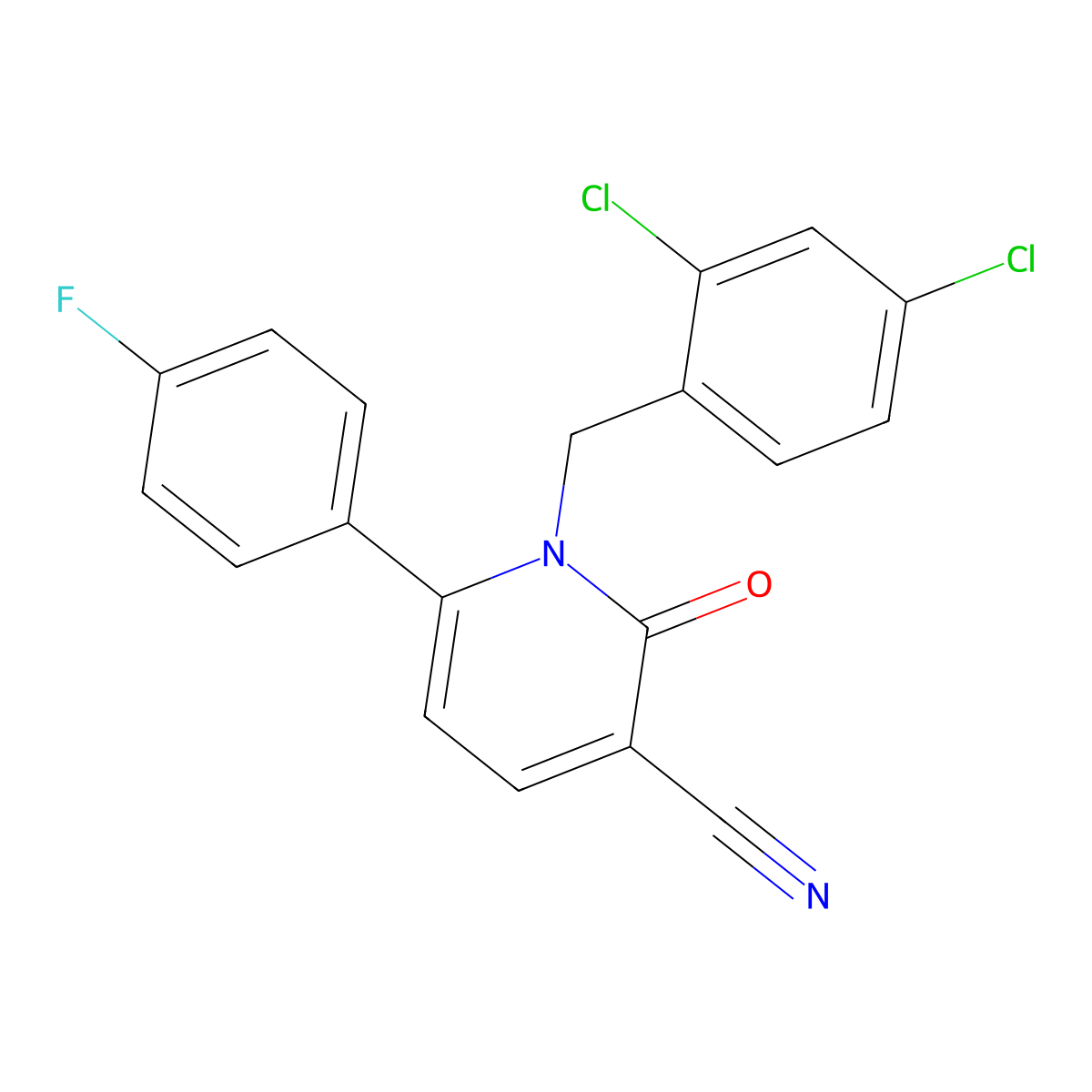 1-(2,4-Dichlorobenzyl)-6-(4-fluorophenyl)-2-oxo-1,2-dihydro-3-pyridinecarbonitrile molecular structure, CAS 252058-77-8