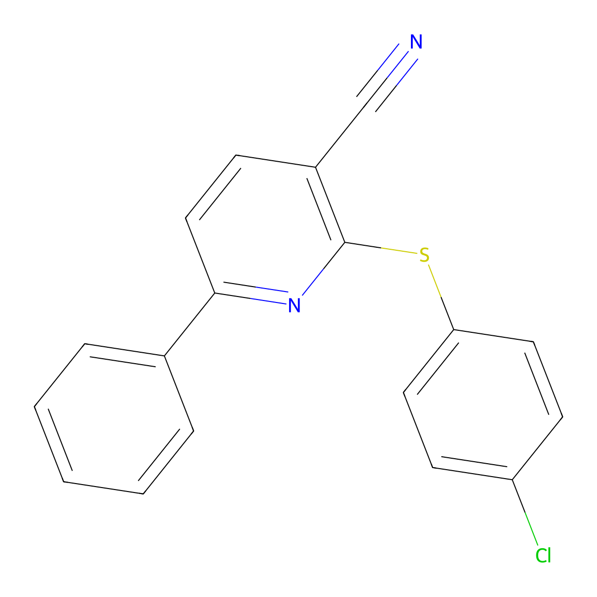 2-[(4-Chlorophenyl)sulfanyl]-6-phenylnicotinonitrile molecular structure, CAS 252058-86-9