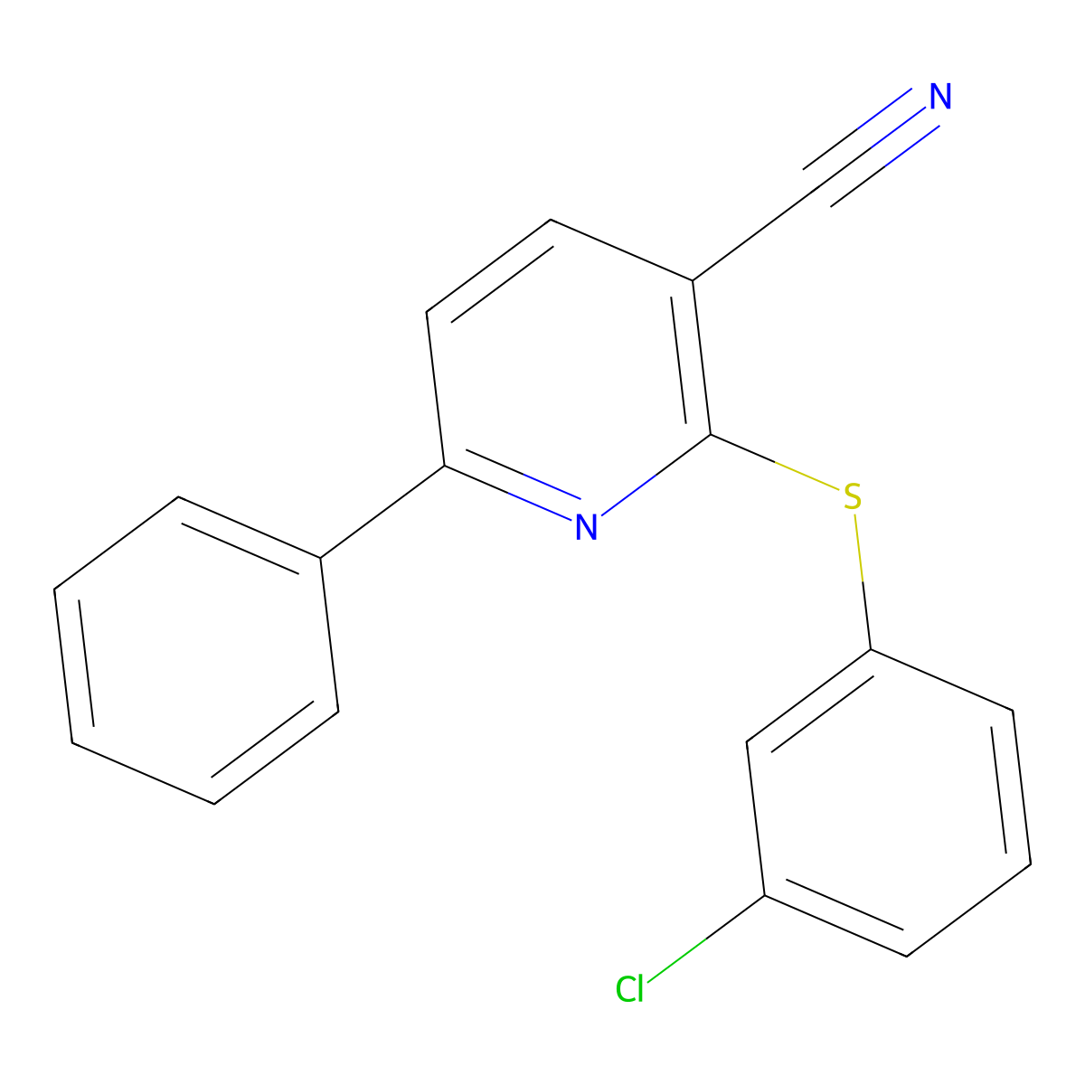 2-[(3-Chlorophenyl)sulfanyl]-6-phenylnicotinonitrile molecular structure, CAS 252058-95-0