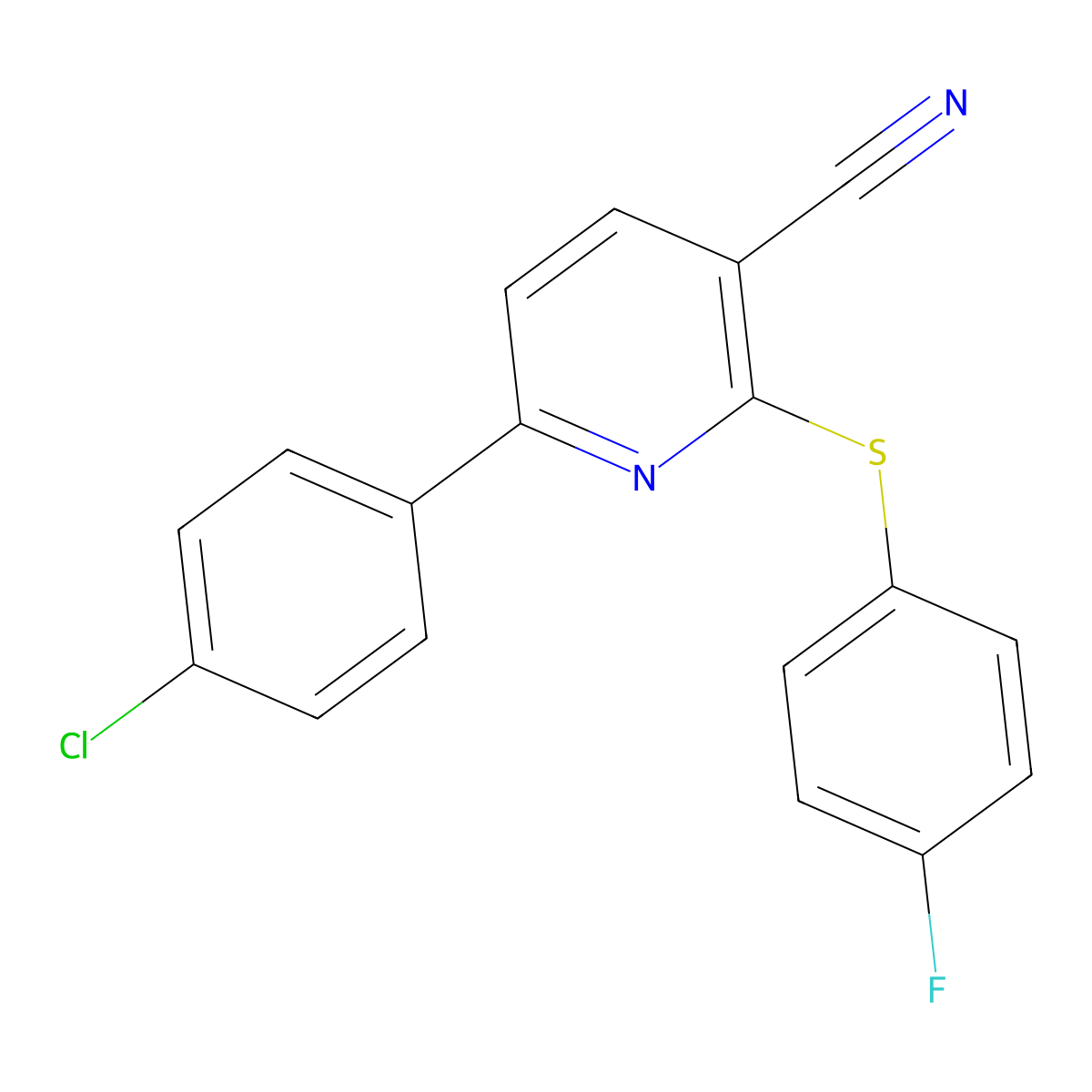 6-(4-Chlorophenyl)-2-[(4-fluorophenyl)sulfanyl]nicotinonitrile molecular structure, CAS 252059-02-2