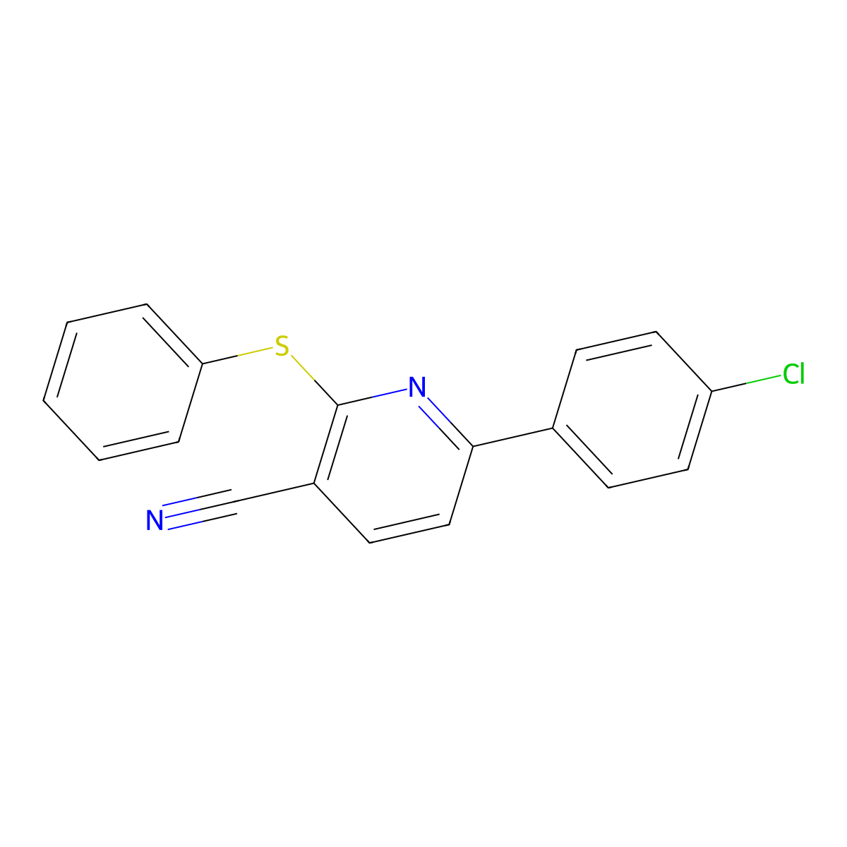 6-(4-Chlorophenyl)-2-(phenylsulfanyl)nicotinonitrile molecular structure, CAS 252059-06-6
