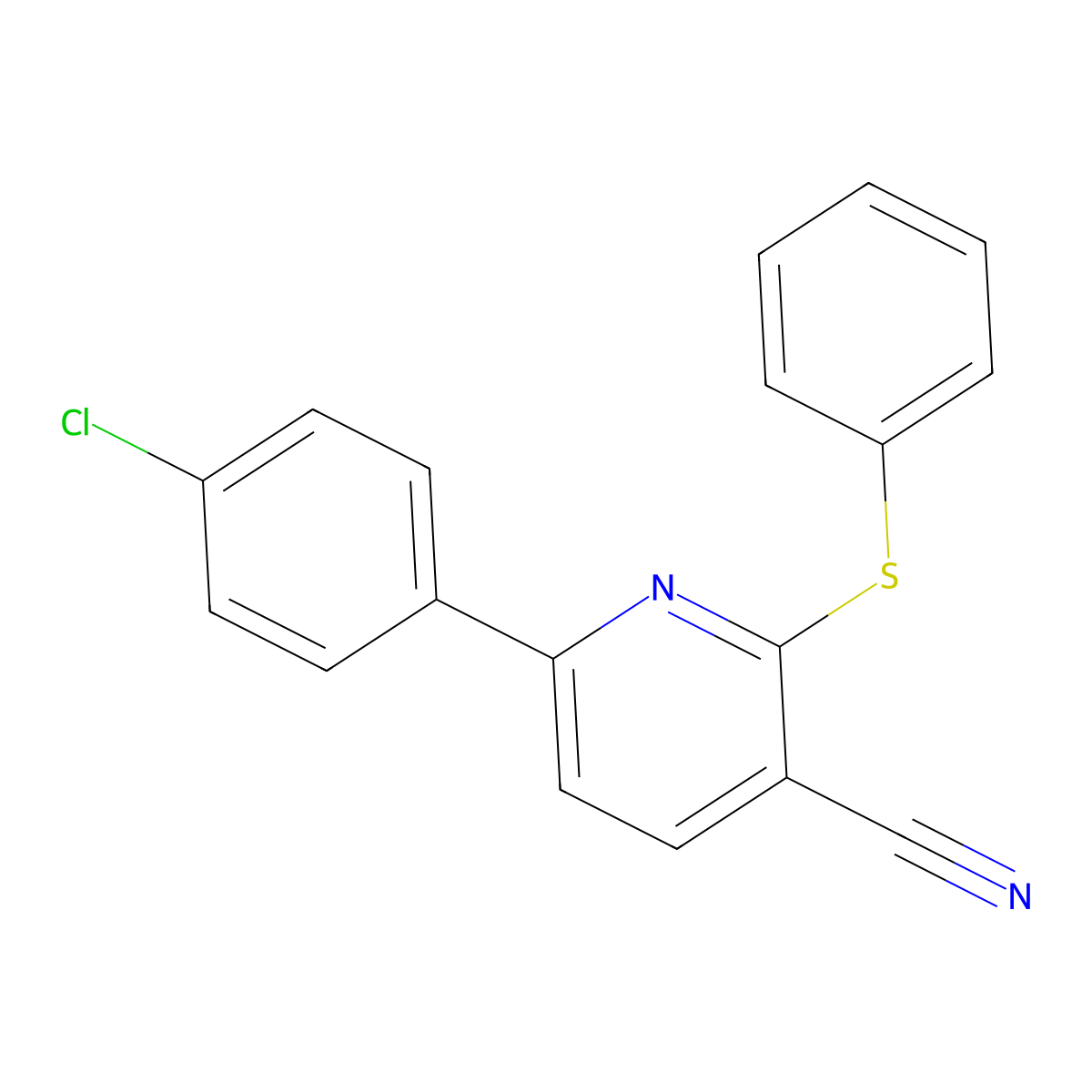 6-(4-Chlorophenyl)-2-(phenylsulfanyl)nicotinonitrile molecular structure, CAS 252059-06-6