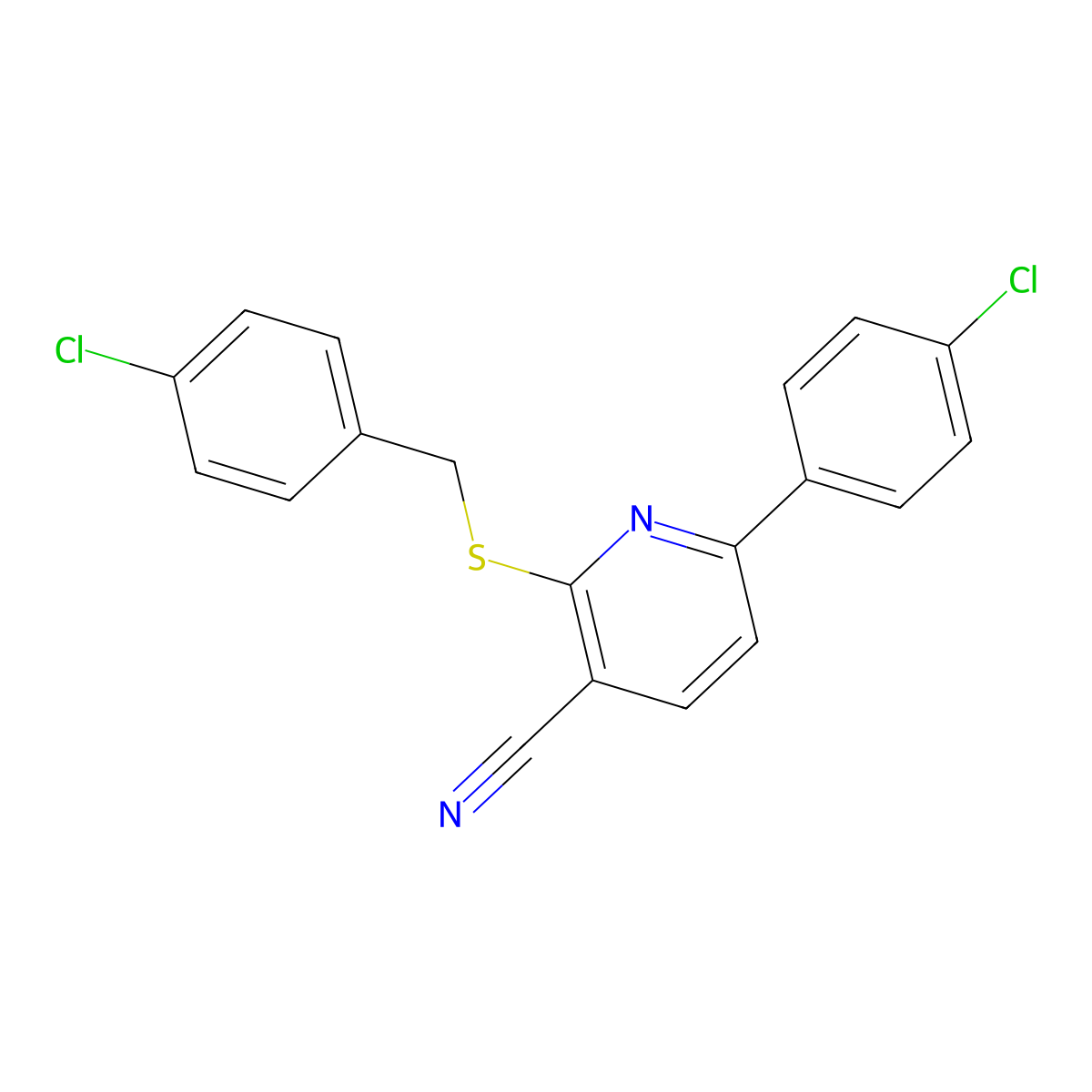 6-(4-Chlorophenyl)-2-[(4-chlorophenyl)methylsulfanyl]pyridine-3-carbonitrile molecular structure, CAS 252059-08-8