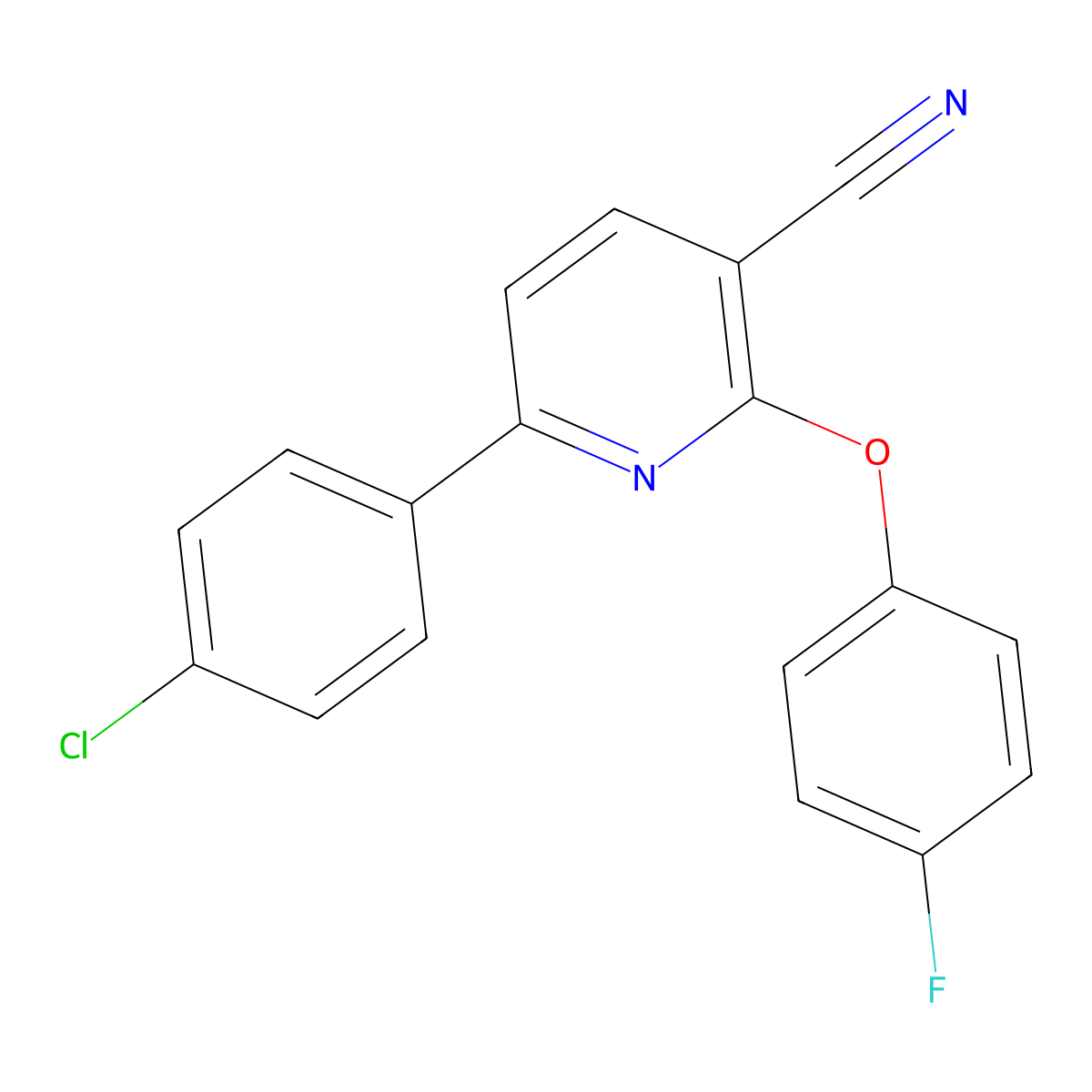 6-(4-Chlorophenyl)-2-(4-fluorophenoxy)pyridine-3-carbonitrile molecular structure, CAS 252059-12-4