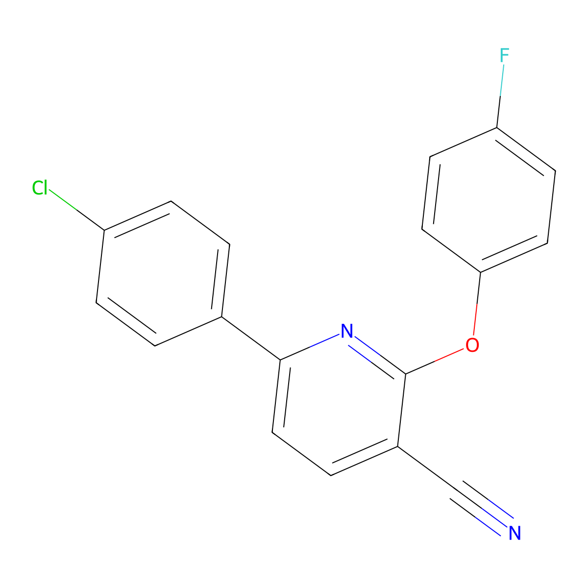 6-(4-Chlorophenyl)-2-(4-fluorophenoxy)pyridine-3-carbonitrile molecular structure, CAS 252059-12-4