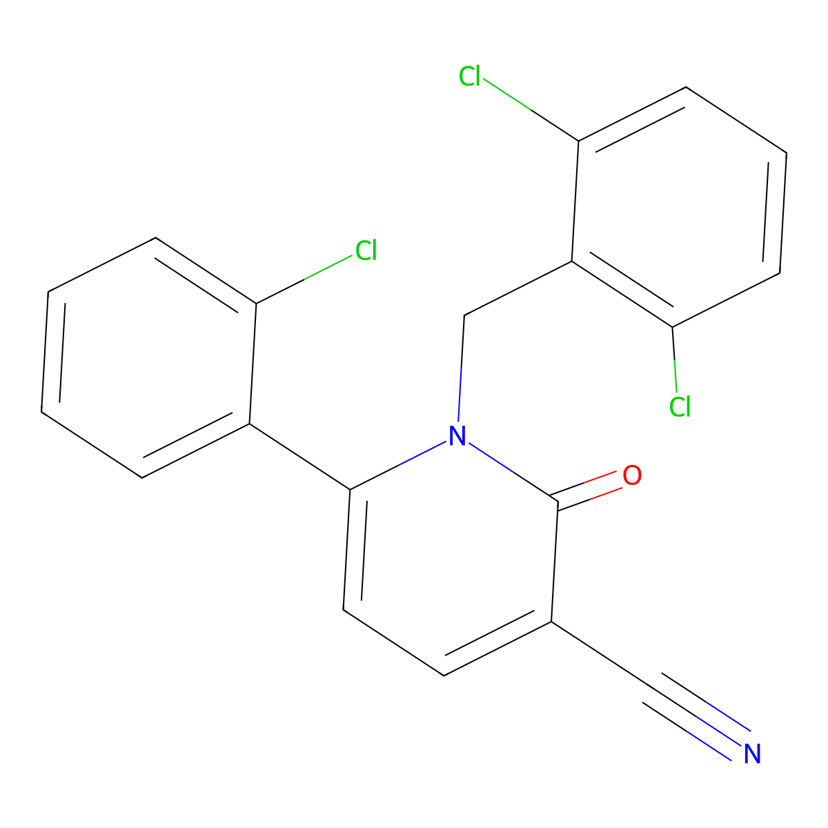 6-(2-Chlorophenyl)-1-(2,6-dichlorobenzyl)-2-oxo-1,2-dihydro-3-pyridinecarbonitrile molecular structure, CAS 252059-14-6