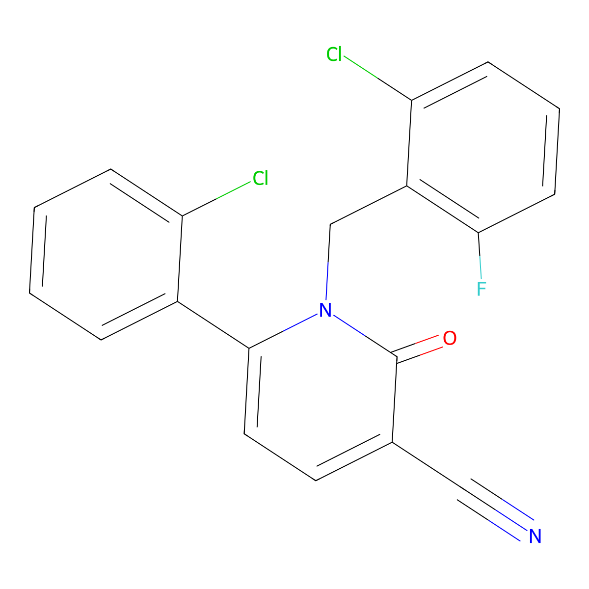 1-(2-Chloro-6-fluorobenzyl)-6-(2-chlorophenyl)-2-oxo-1,2-dihydro-3-pyridinecarbonitrile molecular structure, CAS 252059-16-8