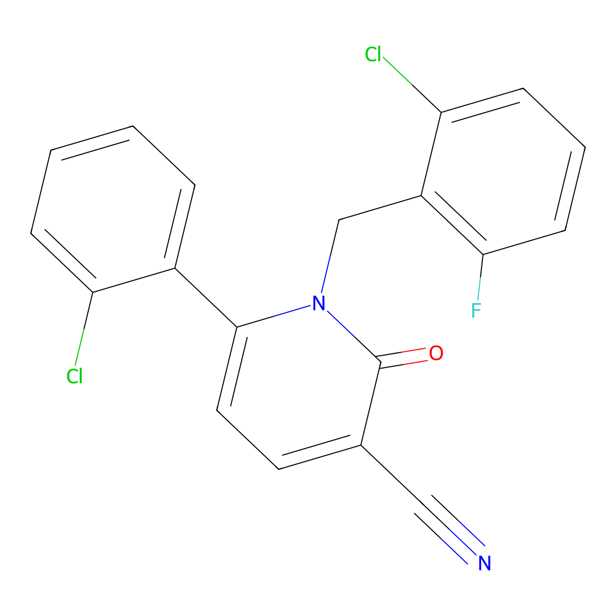 1-(2-Chloro-6-fluorobenzyl)-6-(2-chlorophenyl)-2-oxo-1,2-dihydro-3-pyridinecarbonitrile molecular structure, CAS 252059-16-8