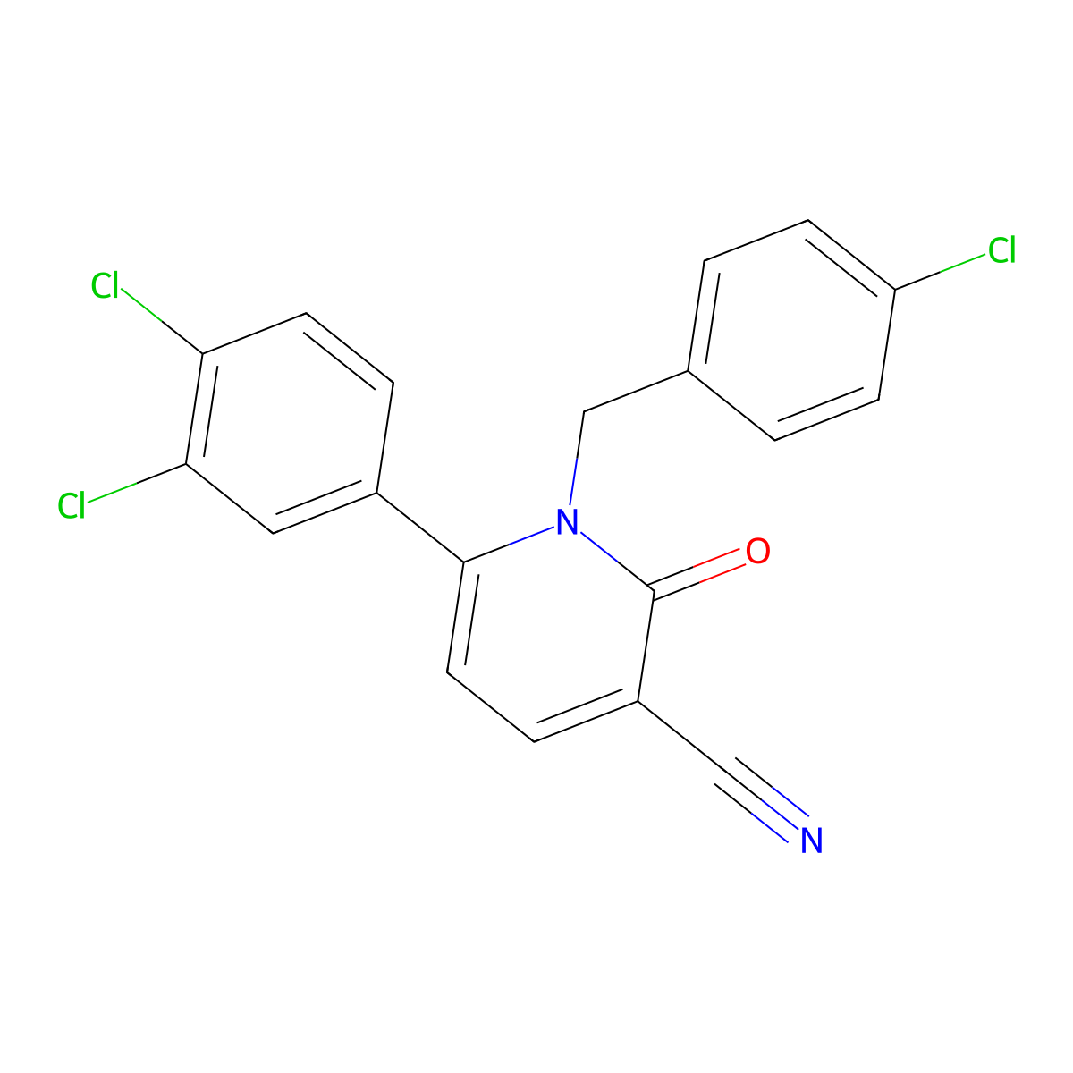 1-(4-Chlorobenzyl)-6-(3,4-dichlorophenyl)-2-oxo-1,2-dihydro-3-pyridinecarbonitrile molecular structure, CAS 252059-24-8