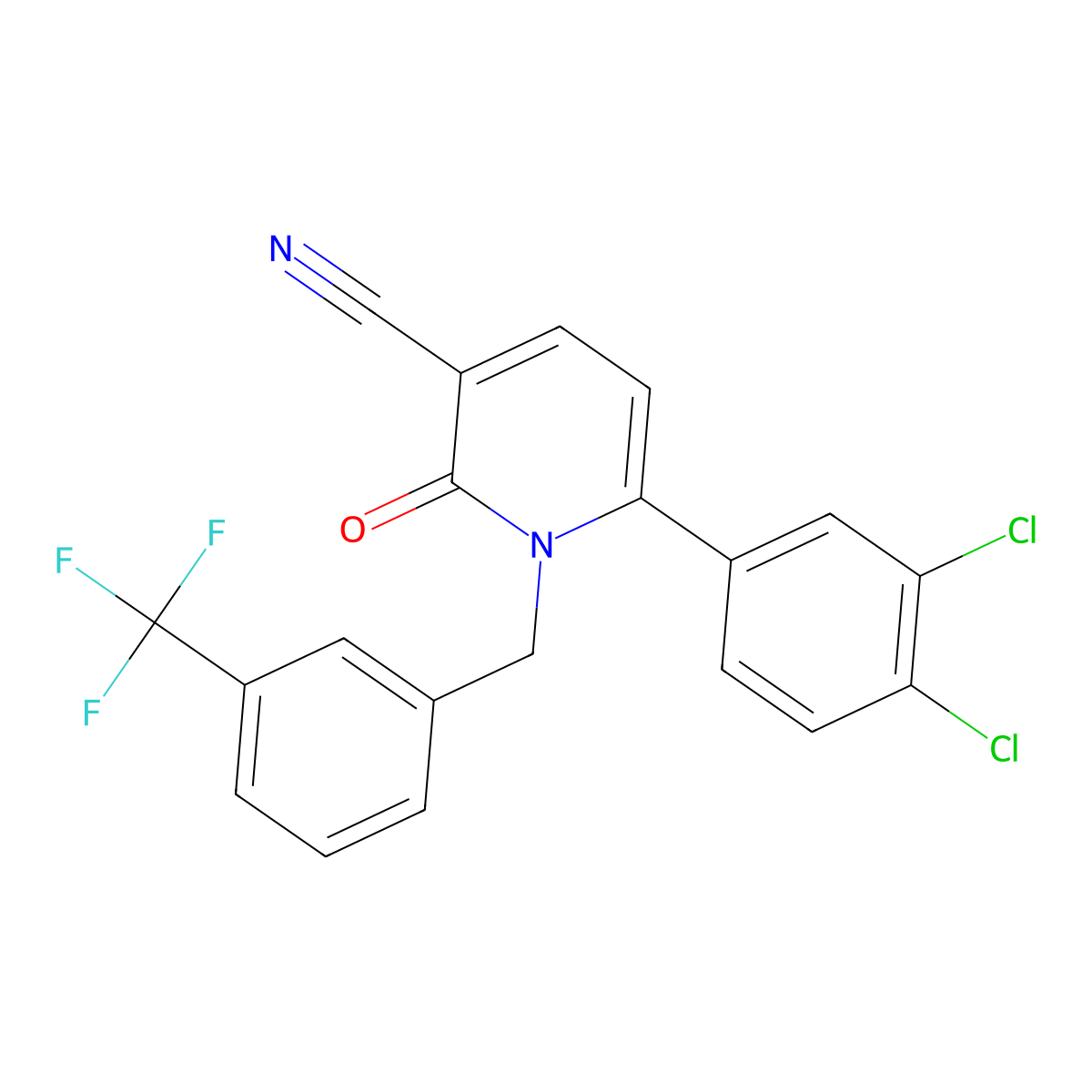 6-(3,4-Dichlorophenyl)-2-oxo-1-[[3-(trifluoromethyl)phenyl]methyl]pyridine-3-carbonitrile molecular structure, CAS 252059-62-4