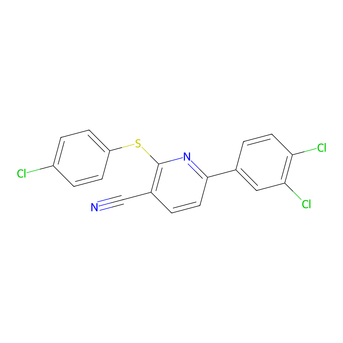 2-[(4-Chlorophenyl)sulfanyl]-6-(3,4-dichlorophenyl)nicotinonitrile molecular structure, CAS 252059-64-6