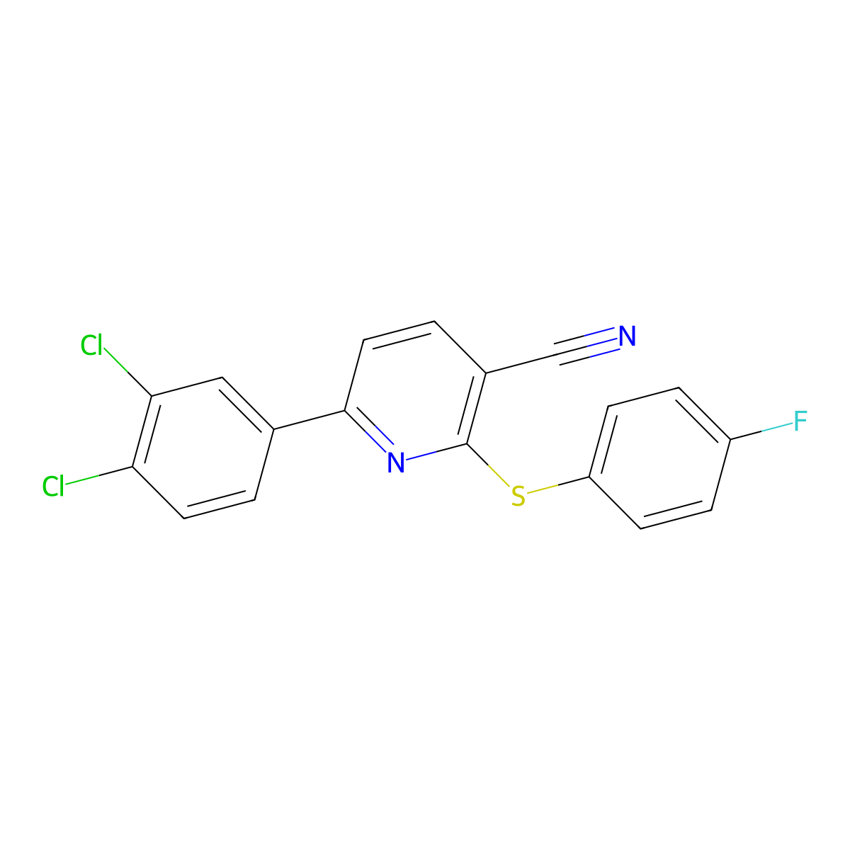 6-(3,4-Dichlorophenyl)-2-[(4-fluorophenyl)sulfanyl]nicotinonitrile molecular structure, CAS 252059-65-7
