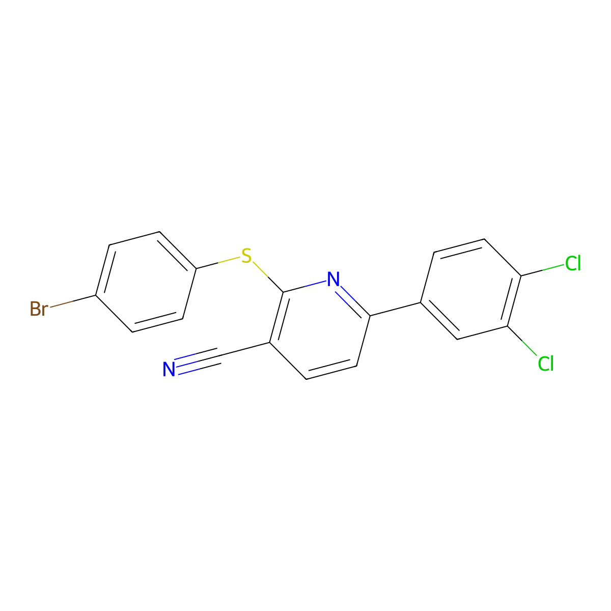 2-[(4-Bromophenyl)sulfanyl]-6-(3,4-dichlorophenyl)nicotinonitrile molecular structure, CAS 252059-66-8