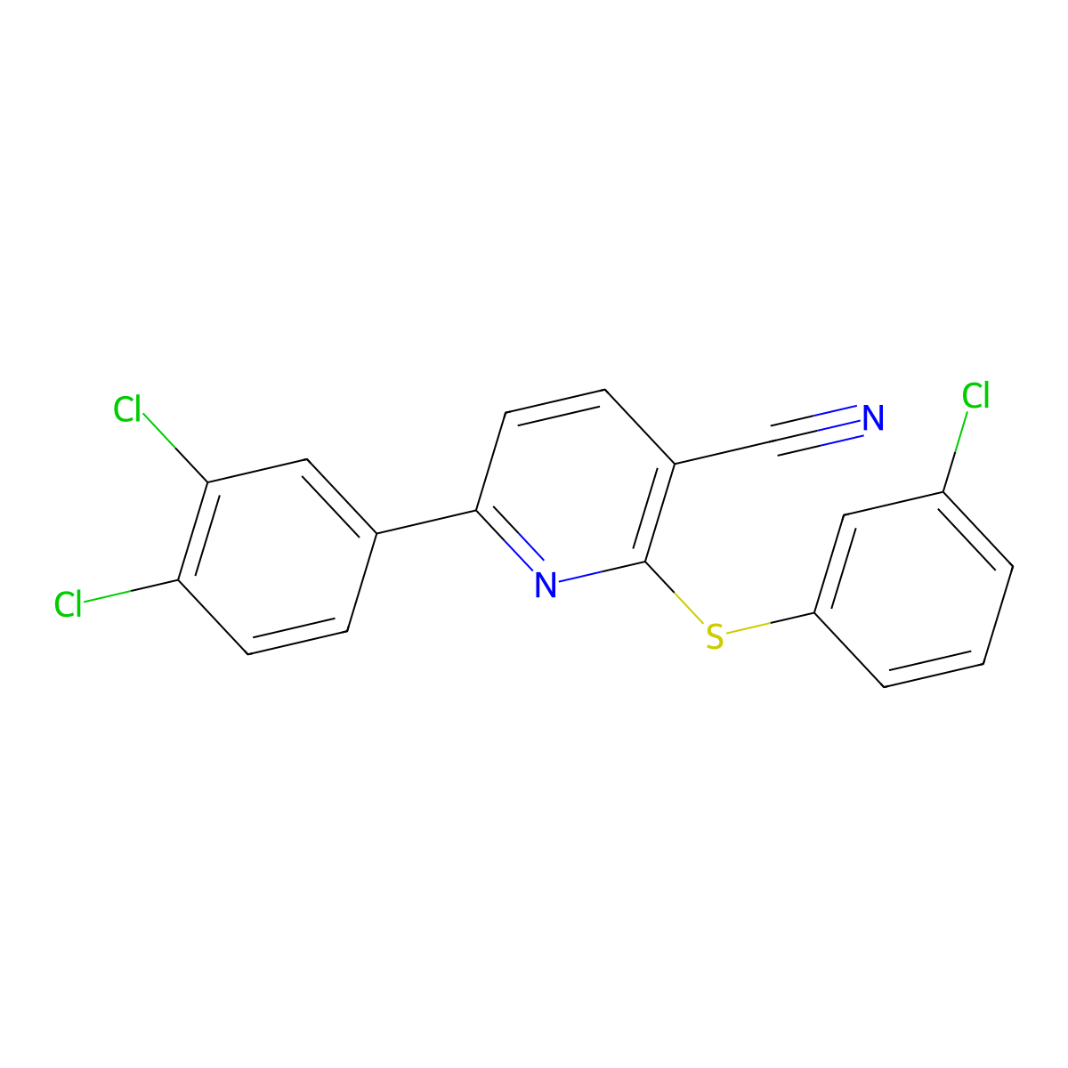 2-[(3-Chlorophenyl)sulfanyl]-6-(3,4-dichlorophenyl)nicotinonitrile molecular structure, CAS 252059-67-9