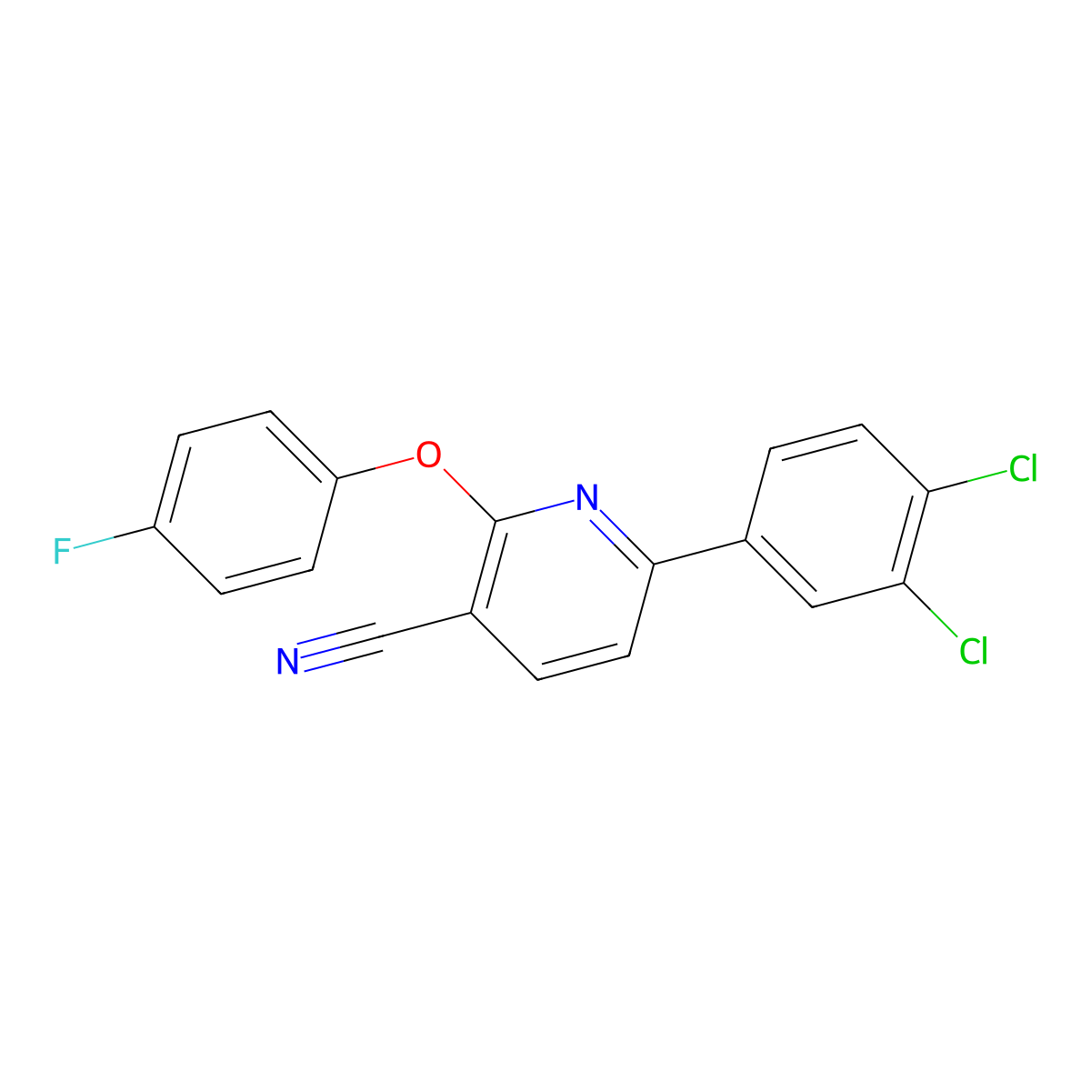 6-(3,4-Dichlorophenyl)-2-(4-fluorophenoxy)pyridine-3-carbonitrile molecular structure, CAS 252059-76-0