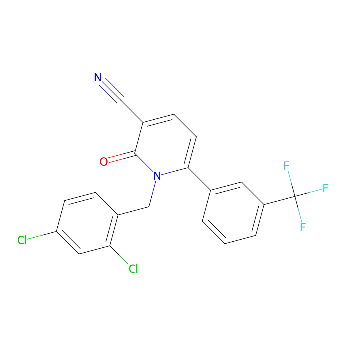 1-[(2,4-Dichlorophenyl)methyl]-2-oxo-6-[3-(trifluoromethyl)phenyl]pyridine-3-carbonitrile molecular structure, CAS 252059-81-7