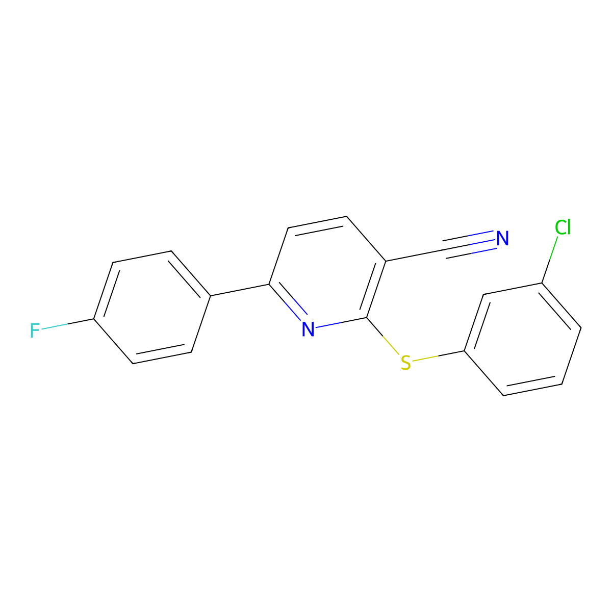 2-[(3-Chlorophenyl)sulfanyl]-6-(4-fluorophenyl)nicotinonitrile molecular structure, CAS 252059-86-2