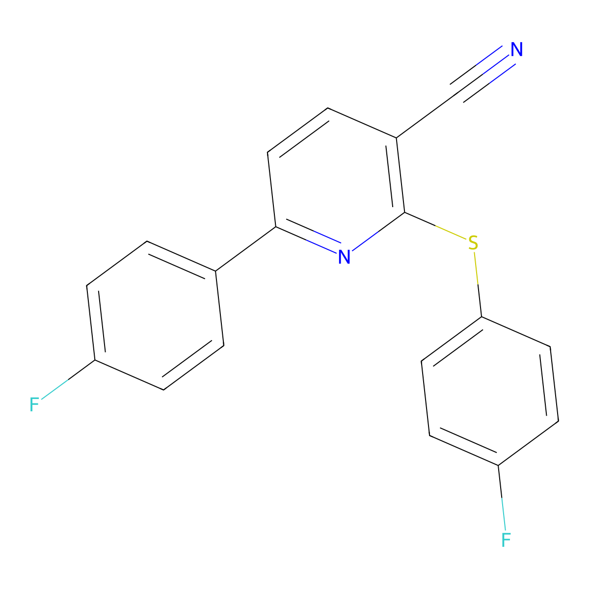 6-(4-Fluorophenyl)-2-[(4-fluorophenyl)sulfanyl]nicotinonitrile molecular structure, CAS 252059-88-4