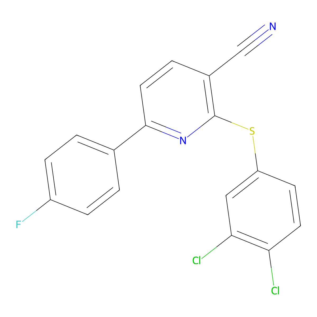 2-[(3,4-Dichlorophenyl)sulfanyl]-6-(4-fluorophenyl)nicotinonitrile molecular structure, CAS 252059-89-5