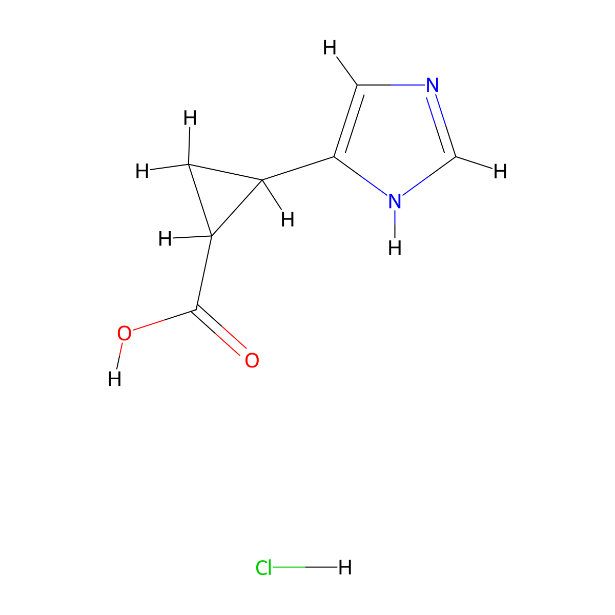 2-(1H-imidazol-4-yl)cyclopropane-1-carboxylic acid hydrochloride molecular structure, CAS 25206-12-6