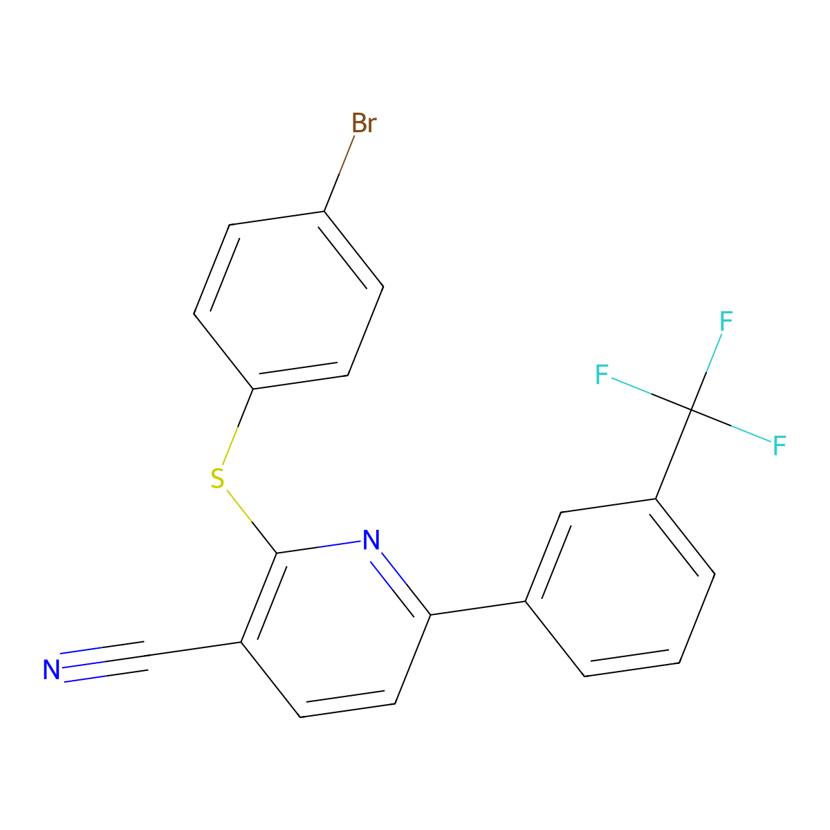 2-[(4-Bromophenyl)sulfanyl]-6-[3-(trifluoromethyl)phenyl]nicotinonitrile molecular structure, CAS 252060-02-9
