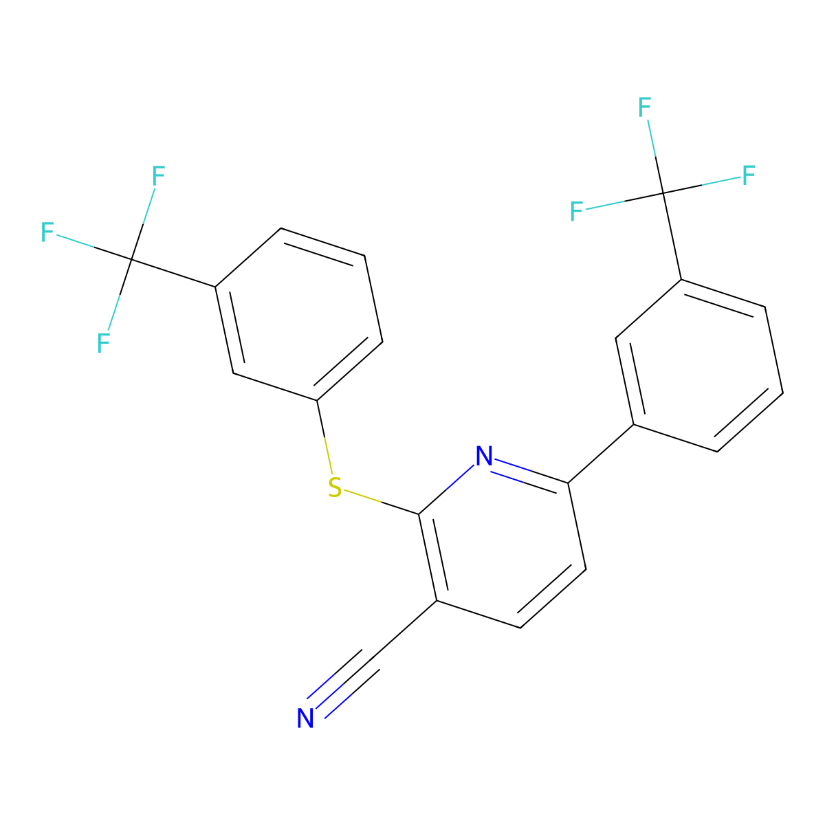 6-[3-(Trifluoromethyl)phenyl]-2-{[3-(trifluoromethyl)phenyl]sulfanyl}nicotinonitrile molecular structure, CAS 252060-04-1