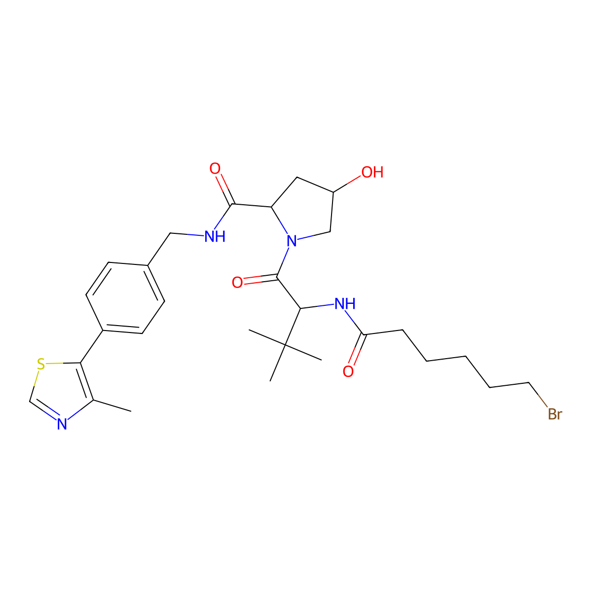 (2R,4S)-1-[(2S)-2-(6-bromohexanoylamino)-3,3-dimethyl-butanoyl]-4-hydroxy-N-[[4-(4-methylthiazol-5-yl)phenyl]methyl]pyrrolidine-2-carboxamide molecular structure, CAS 2521020-32-4