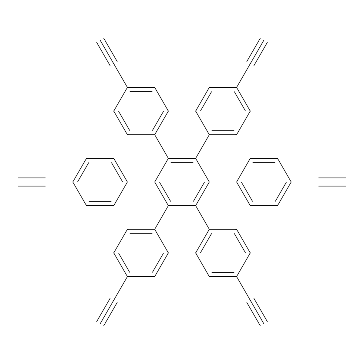 4,4''-Diethynyl-3',4',5',6'-tetrakis(4-ethynylphenyl)-1,1':2',1''-terphenyl molecular structure, CAS 252238-71-4