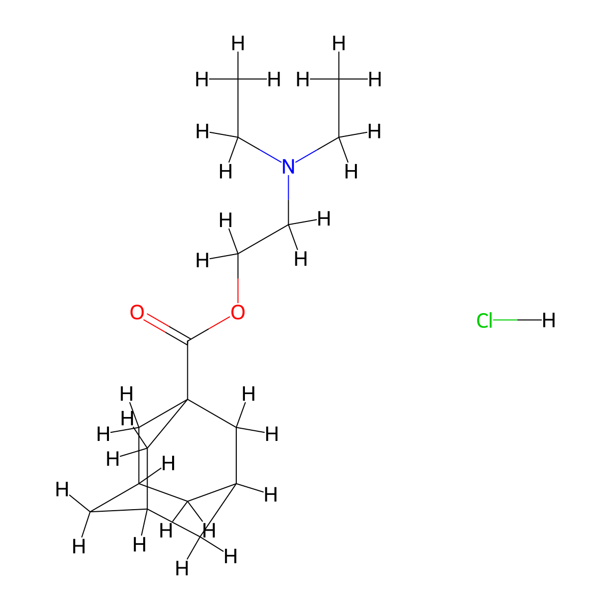 Tricyclo(3.3.1.1(sup 3,7))decane-1-carboxylic acid, 2-(diethylamino)ethyl ester, hydrochloride molecular structure, CAS 25224-49-1