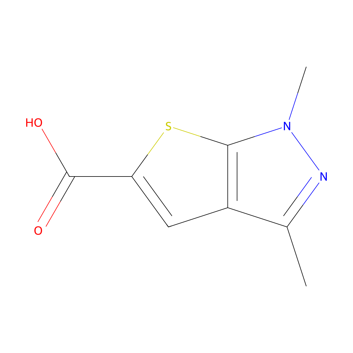 1,3-dimethyl-1H-thieno[2,3-c]pyrazole-5-carboxylic acid molecular structure, CAS 25252-46-4