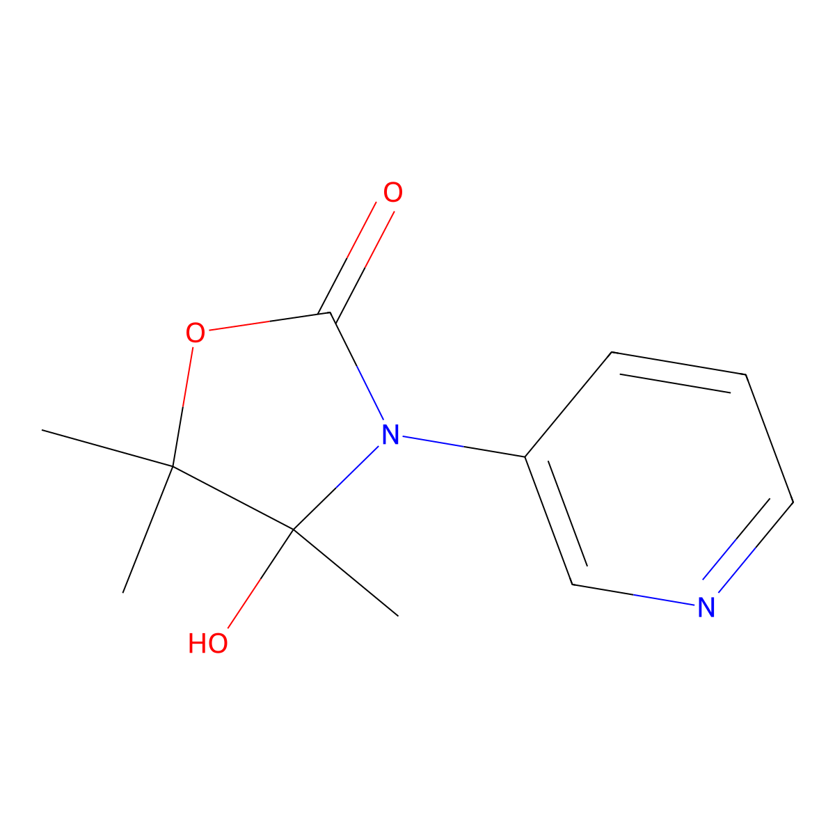 4-Hydroxy-4,5,5-trimethyl-3-pyridin-3-yl-1,3-oxazolidin-2-one molecular structure, CAS 252557-76-9