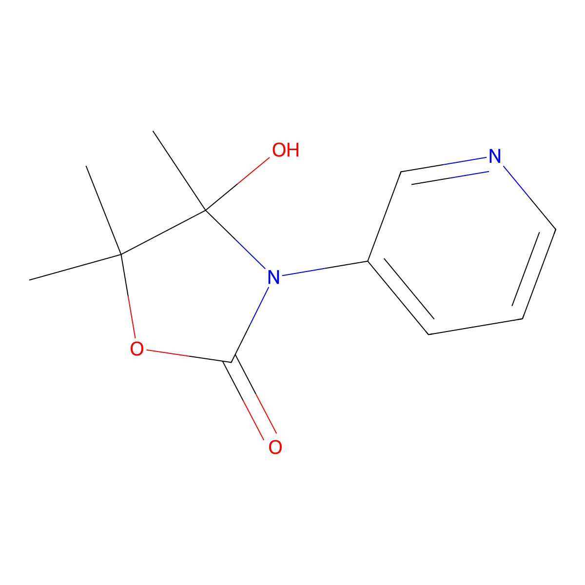 4-Hydroxy-4,5,5-trimethyl-3-pyridin-3-yl-1,3-oxazolidin-2-one molecular structure, CAS 252557-76-9