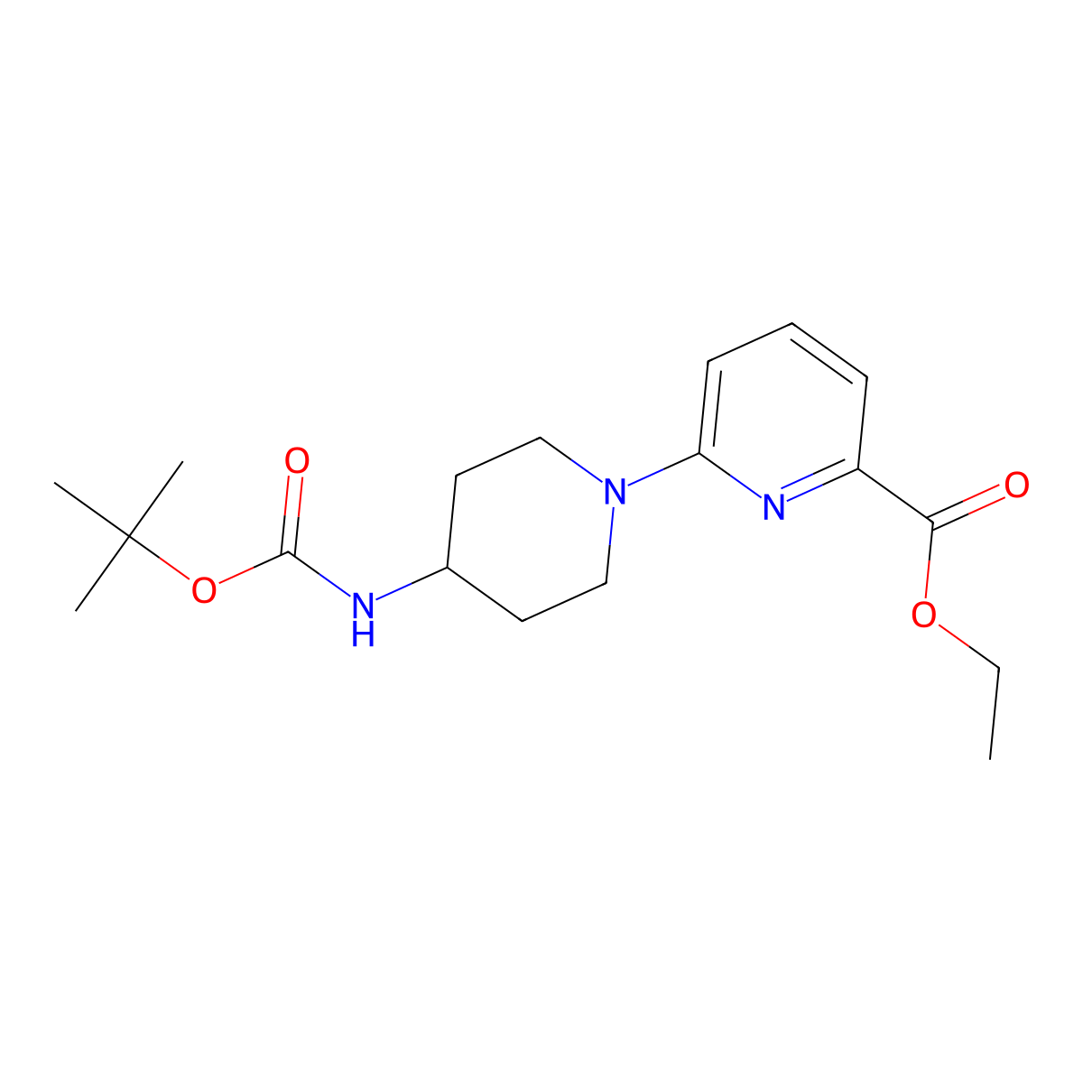 Ethyl 6-(4-((tert-butoxycarbonyl)amino)piperidin-1-yl)picolinate molecular structure, CAS 252578-50-0