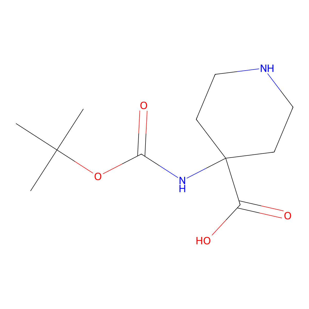 4-[(tert-Butoxycarbonyl)amino]piperidine-4-carboxylic acid molecular structure, CAS 252720-31-3