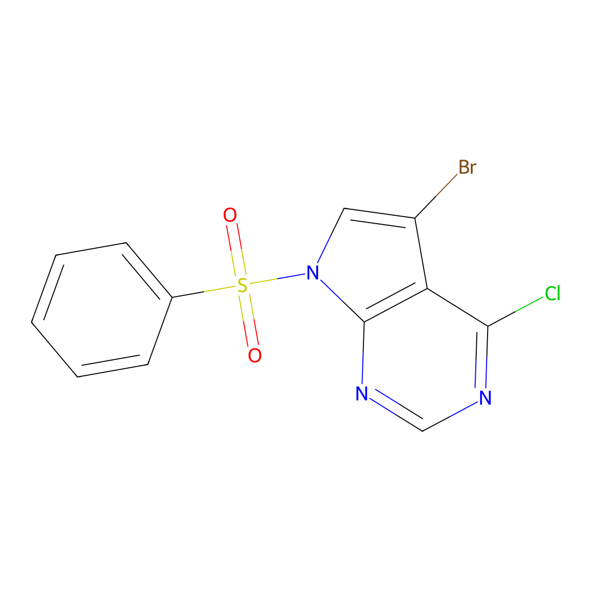 5-Bromo-4-chloro-7-(phenylsulfonyl)-7H-pyrrolo[2,3-D]pyrimidine molecular structure, CAS 252723-17-4