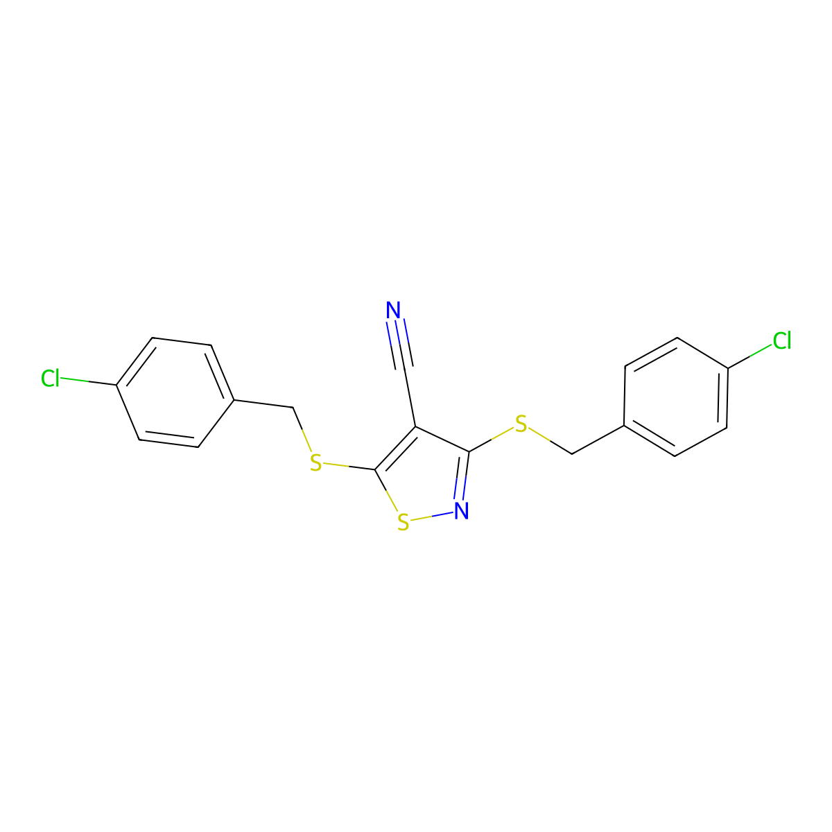 3,5-Bis((4-chlorobenzyl)thio)-4-isothiazolecarbonitrile molecular structure, CAS 252725-31-8
