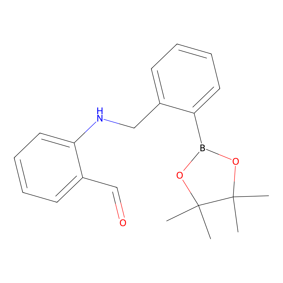 2-((2-(4,4,5,5-Tetramethyl-1,3,2-dioxaborolan-2-yl)benzyl)amino)benzaldehyde molecular structure, CAS 2527827-04-7