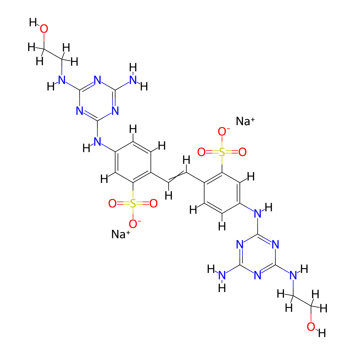 Benzenesulfonic acid, 2,2'-(1,2-ethenediyl)bis(5-((4-amino-6-((2-hydroxyethyl)amino)-1,3,5-triazin-2-yl)amino)-, sodium salt (1:2) molecular structure, CAS 25295-51-6