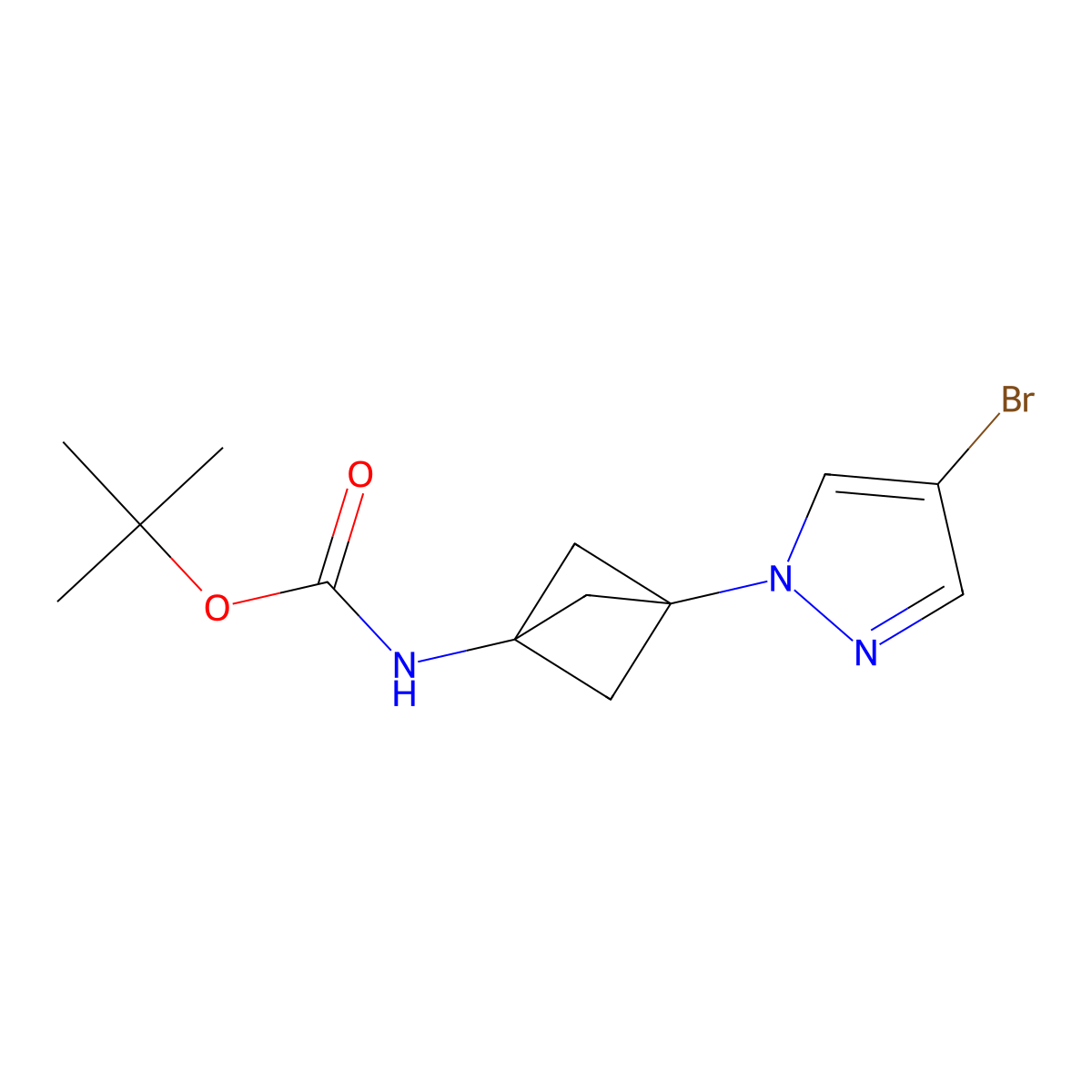 tert-butyl N-[3-(4-bromopyrazol-1-yl)-1-bicyclo[1.1.1]pentanyl]carbamate molecular structure, CAS 2529550-24-9