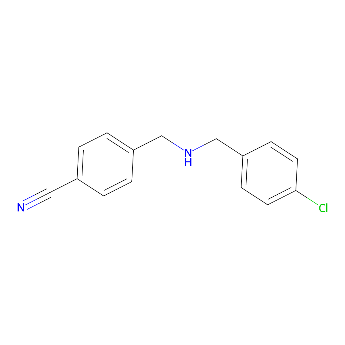 4-((((4-Chlorophenyl)methyl)amino)methyl)benzonitrile molecular structure, CAS 252956-41-5