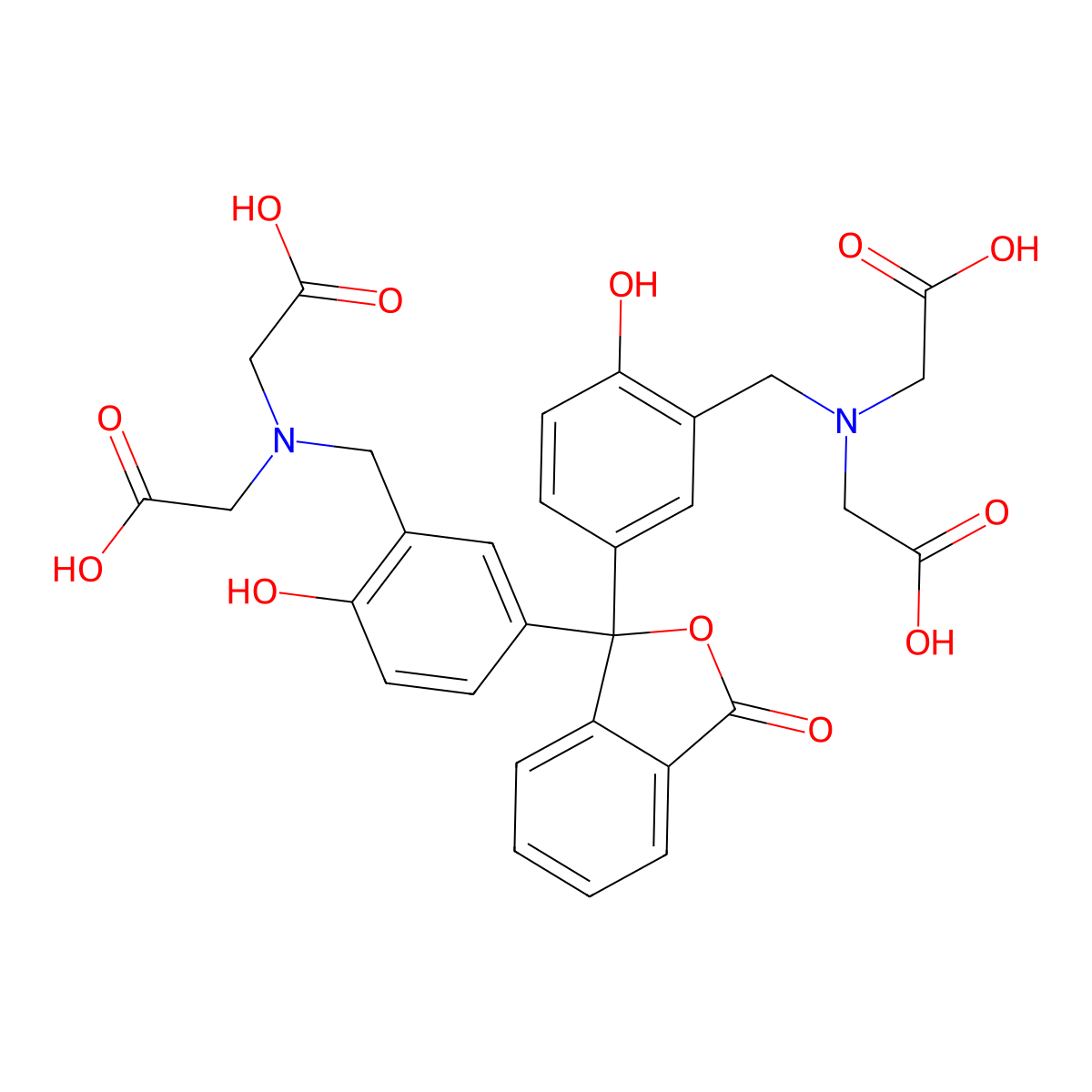 N,N'-((3-Oxo-1(3H)-isobenzofuranylidene)bis((6-hydroxy-3,1-phenylene)methylene))bis(N-(carboxymethyl)glycine) molecular structure, CAS 25296-54-2