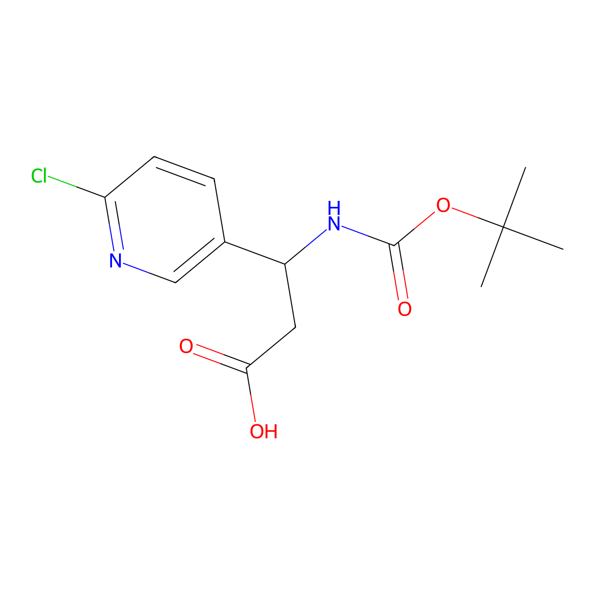 3-((tert-Butoxycarbonyl)amino)-3-(6-chloropyridin-3-yl)propanoic acid molecular structure, CAS 252989-87-0