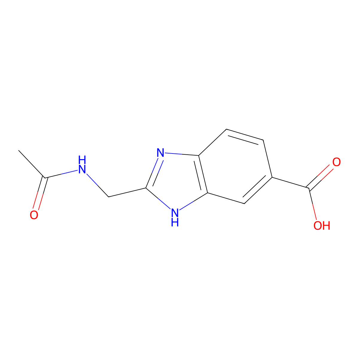 2-(acetamidomethyl)-1H-1,3-benzodiazole-5-carboxylic acid molecular structure, CAS 2530632-29-0
