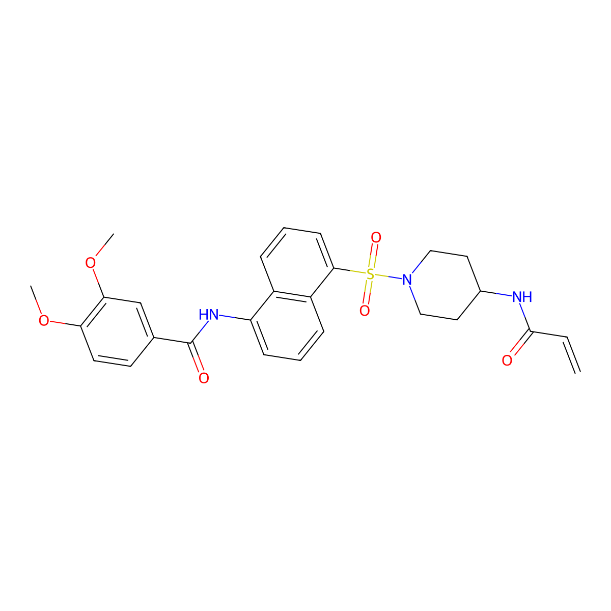 3,4-dimethoxy-N-[5-[4-(prop-2-enoylamino)piperidin-1-yl]sulfonylnaphthalen-1-yl]benzamide molecular structure, CAS 2531244-56-9