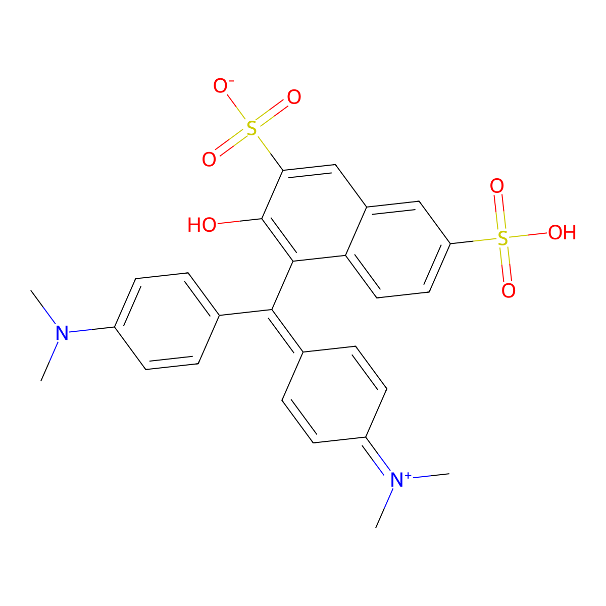 methanaminium, n-(4-((4-(dimethylamino)phenyl)(2-hydroxy-3,6-disulfo-1-naphthalenyl)methylene)-2,5-cyclohexadien-1-ylidene)-n-methyl-, hydroxide, inner salt molecular structure, CAS 25317-10-6
