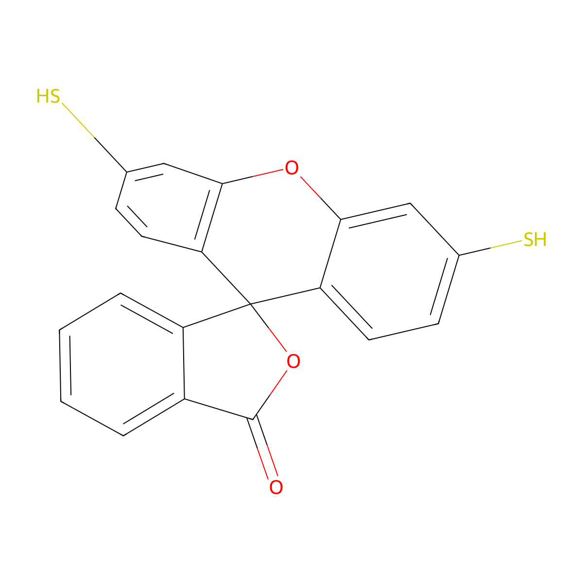Spiro(isobenzofuran-1(3H),9'-(9H)xanthen)-3-one, 3',6'-dimercapto- molecular structure, CAS 25319-73-7