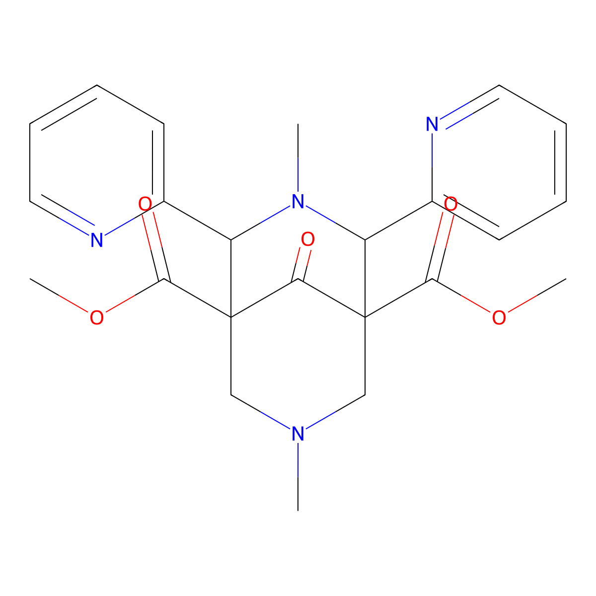 Dimethyl 3,7-dimethyl-9-oxo-2,4-dipyridin-2-yl-3,7-diazabicyclo[3.3.1]nonane-1,5-dicarboxylate molecular structure, CAS 253304-60-8