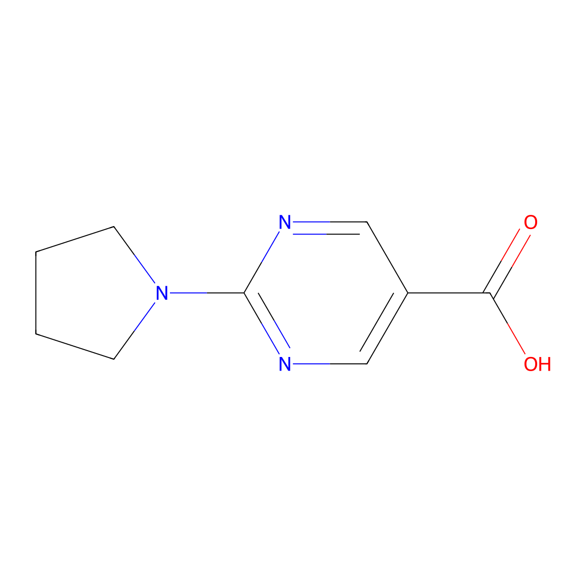 2-Pyrrolidin-1-ylpyrimidine-5-carboxylic acid molecular structure, CAS 253315-06-9