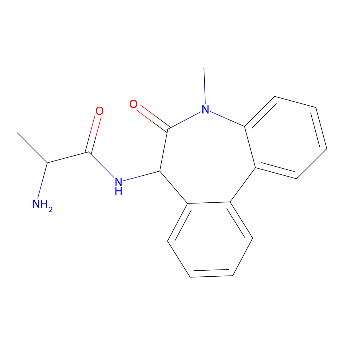 (S)-2-amino-N-((S)-5-methyl-6-oxo-6,7-dihydro-5H-dibenzo[b,d]azepin-7-yl)propanamide molecular structure, CAS 253324-50-4